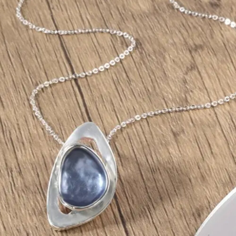 Simply Elegant - Blue Enamel Necklace - Sterling Silver Chain - Statement Piece